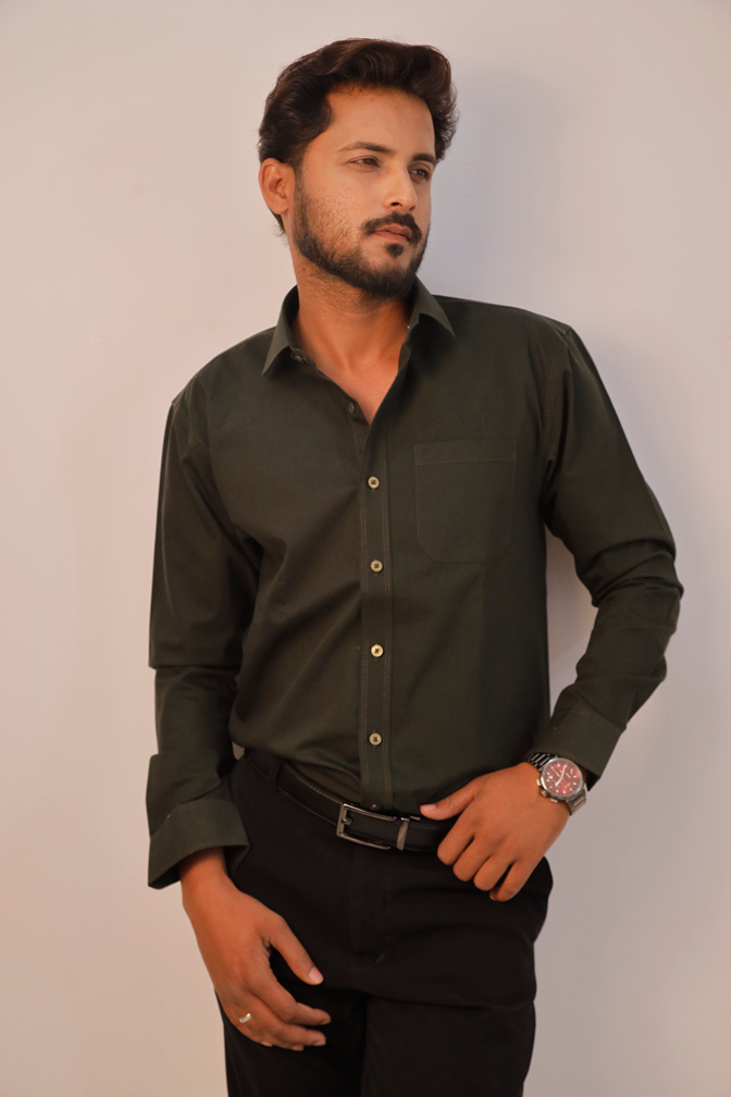 Bottle green stretch cotton